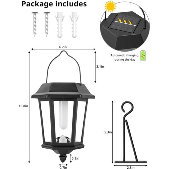Solar Lanterns Outdoor Waterproof, Hanging Solar Lights with Glass Shade - 2 - Picture 3 of 7